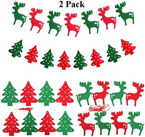 Christmas Banners Garlands 2 Pack Xmas Stocking and Deer Shaped Hanging Banner Decoration [16pcs]