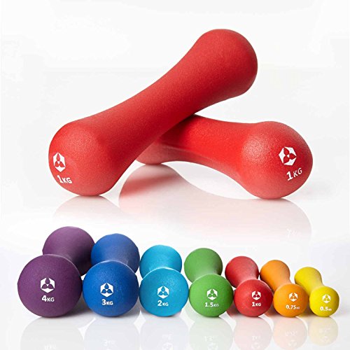 Pesas de neopreno »Bone« / Mancuernas disponibles en diferentes pesos y colores / 1 kg, rojo
