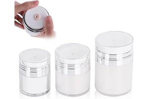 Cresbel Lot de 3 Pots de Pompe sans air – Distributeur de Pompe sans air, Contenant de crème hydratante, Contenant de cosmétique sous Vide, Pot de Lotion sans air Rechargeable avec Couvercle