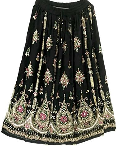 Dancers World Ltd (UK Seller) Black Red Inset - Stunning Ladies Indian Boho Hippie Gypsy Sequin Summer Sundress Maxi Skirt M L (Black 7)