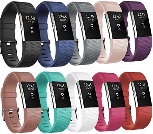 Replacement Strap Band for Fitbit Charge 2, Silicon Replacement Accessory Wristband Band Bracelet with Metal Buckle for 2016 Fitbit Charge 2 Sports Classic Fitness Wrist Band (10pcs, Large)