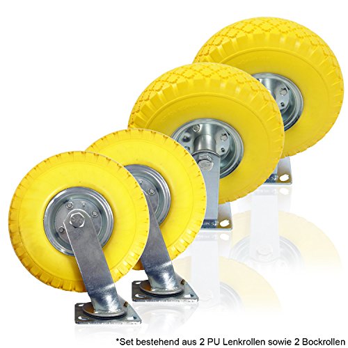 4-teiliges HSM PU Vollgummi Lenkrollen und Bockrollen Set 3.00-4 Transportrollen pannensicher Schwerlastrollen Ø 260 mm