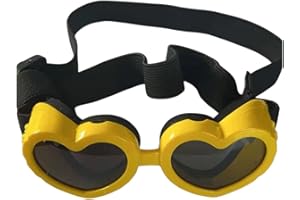 Blue Dream Island Dog Sunglasses, Heart-Shaped Adjustable Dog Goggles, UV Protective Glasses, Small to Medium Dogs - Yellow
