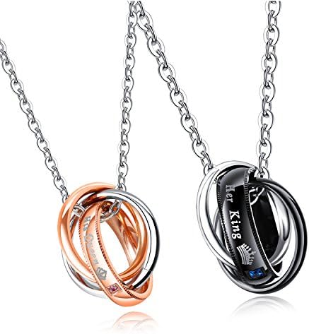 His & Hers Matching Set Titanium Stainless Steel His Queen Her King Couple Pendant Necklace