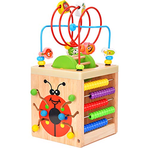BATTOP Cubo di attività Giochi Legno Bambini 6 in 1 Cubo da Gioco Multifunzione Labirinto di Perle Giocattolo Educativi Bambini Regali di Natale Compleanno