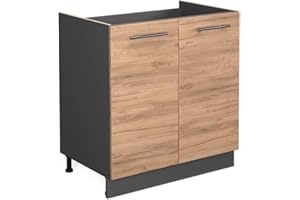 ‎VICCO Vicco Spülenunterschrank Fame-Line, Goldkraft Eiche/Anthrazit, 80 cm ohne Arbeitsplatte