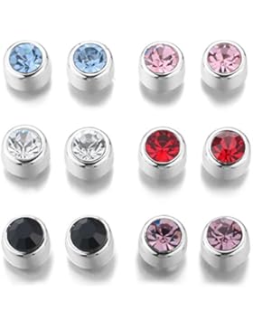 MunkiMix 12 PCS Ohrringe Ohrstecker Ohrhänger Gestüt Stecker CZ Zirkon Zirkonia Silber Ton Schwarz Rot Grün Rosa...
