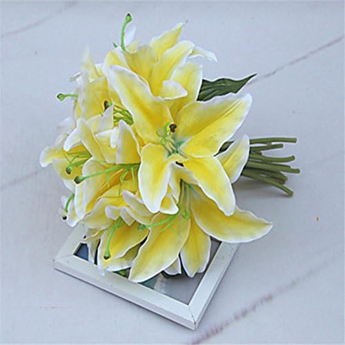 1Pc European Perfume Lily Bride Holding Flowers Artificial Flowers Wedding Bouquet Bouquet Home Furnishing Living Room Decoration 24*24*25 , yellow