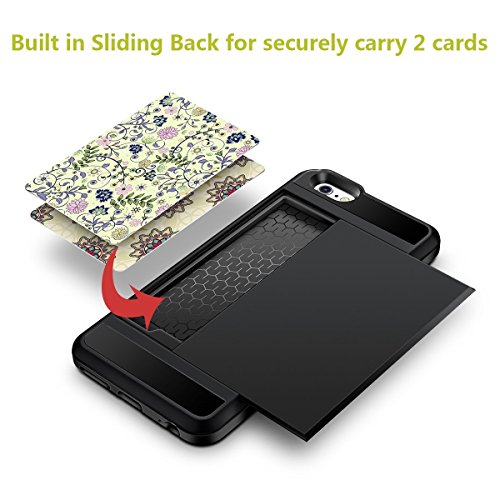 Funda protectora Rigida Compartimento para 2 Tarjetas Iphone 5 5S SE  Negro   Ultra Delgado  Carcasa de Doble Capa  Absorci  n de choque   Protecci  n Anti-Golpes  Armor Cartera Facil co  