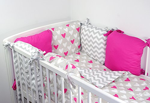 Baby's Comfort - Set da lettino composto da 8 pezzi, con cuscini paracolpi, copripiumino e federa