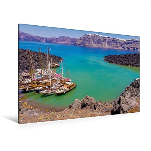 Premium Textil-Leinwand 120 cm x 80 cm quer, Anleger auf Nea Kameni mit Aussicht auf die Caldera | Wandbild, Bild auf Keilrahmen, Fertigbild auf ... Leinwanddruck: Santorini (CALVENDO Orte)