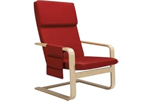 BAKAJI Brzozowe krzesło z drewna brzozowego z tapicerką z bawełny, wyściełane gąbką o wysokiej gęstości, fotel wahadłowy z 2 przegrodami i poduszką, ergonomiczne siedzisko (Czerwony)