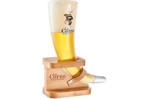AAWFHRIE Original La Corne du Bois des Pendus - Vaso de cerveza (33 cl, con soporte de madera), diseño de cerveza belga