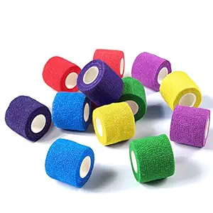 WePet Vet Wrap, Vet Tape Bulk Self-Adherent Gauze Rolls Non-Woven Cohesive Bandage First Aid for Dogs Cats Horses Birds Animals Strong Sports Tape for Wrist Ankle 2 Inch x 12 Rolls (6 Colors)