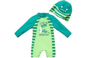 upandfast Maillot de Bain Une pièce avec Fermetures éclair pour bébé garçons Maillot de Bain pour bébé Protection Solaire UPF 50+ avec Chapeau de Soleil