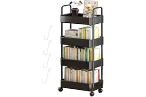 BIMHAYUU Storage Trolley Rolling Utility Cart Storage Rack On Wheels Rolling Storage Cart Slide Out Shelving Organization Shelf Tight-Space Solution for Kitchen Bathroom Laundry (Black,4 Tiers)