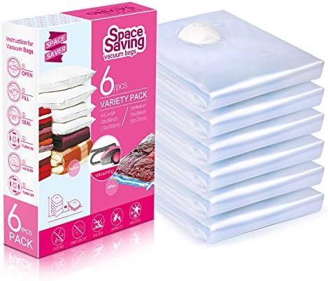 Duratron Vacuum Storage Bags Pack of 6 with Double-Zip Seal Turbo Valve 80% More Compression Airtight Space Saving Bags for duvet, Blankets, Seasonal Clothes, Bed Sheets and Pillows (4 Jumbo Size Vacuum Bags+2 Medium Travel Roll-Up Bags)