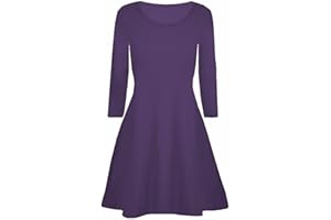 Mustwearit Women Ladies Plain A Line Long Sleeve Swing Skater Dress Top