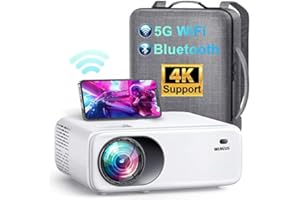 Proiettore 5G WiFi Bluetooth, 18000 Lumen 1080P Full HD, WiMiUS Videoroiettore Supporta 4K con 4P/4D Keystone Zoom, Proiettore LCD per iPhone/Android/Laptop, per PPT/Excel/Word/PDF (Zaino Incluso)