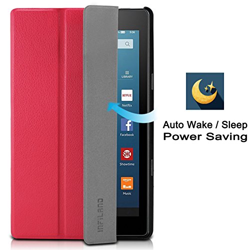 Hülle für Fire HD 8 (7. Generation – 2017) / das neue Fire HD 8 (6. Generation – 2016), Infiland Ultra Slim Lightweight Schutzhülle Cover für Fire HD 8 (8-Zoll-Tablet, 7. Generation – 2017) / Das neue Fire HD 8 Tablet (6. Generation – 2016)(Rot) - 8
