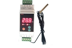 KLOVA Thermostat à Rail DIN avec capteur contrôleur d'alarme de température de Sortie de Relais à 2 Voies AC90~260 V-40~110 7A/250VAC Durable