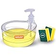 Solitude Double Layer Soap Dispenser with 2 Sponges for Bathroom Accessories Dishwasher Liquid Holder Liquid Dispenser Pump with Sponge Holder Kitchen Sink Accessories Items (Transparent)
