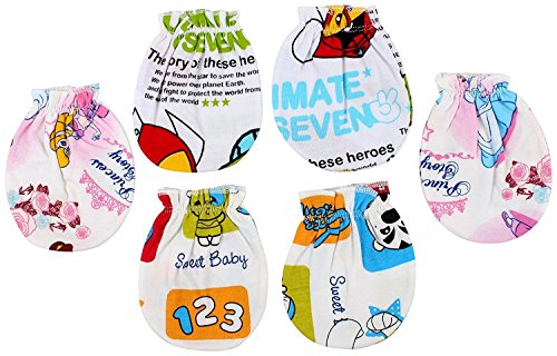 Baby Grow Multi Color Soft Cotton Printed Mittens Set of 3 Pairs (Multi Color)