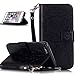 Produktbild Roreikes Schutzhülle für Apple iPhone SE 5 5S, Campanula Muster Prägung Ledertasche Slim Retro PU Leder Bookstyle Handyhülle Tasche Flip Wallet Case mit Strap Portable Handytasche Anti-Scratch Shell Cash Pouch ID Card Slot Magnetverschluss Etui Soft Silikon für Apple iPhone SE 5 5S - Feder Campanula:Schwarz