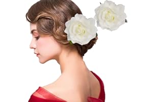 KAREERAN Rose Flower Hair Clip, Wedding Milky White Rose Flower Hairpin Flower Flamenco Dancer Pin Up Brooch for Beach Party Bridal Accessory 10CM 1 Pack