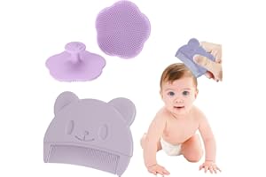 GGUFAY Cepillo de Ducha de Bebé,Cepillo Costra Láctea Bebe,Juego De Cepillo y Peine Para Bebé,Cepillo y peine para la Costra Láctea,Cepillo de Silicona para El Baño Del Bebé(Púrpura)