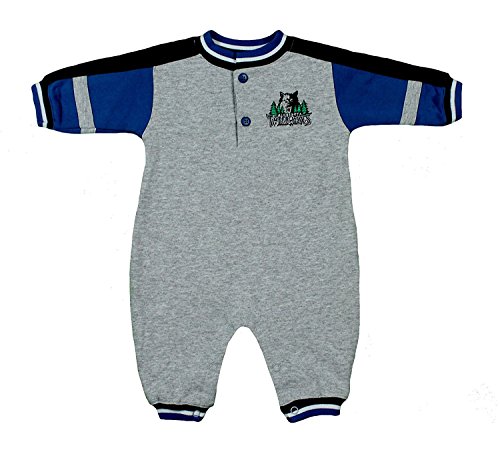 Mighty Mac Sports Minnesota Timberwolves NBA Boy's Toddlers 2 Button Fleece Coveralls Bodysuit, Grey & Slate Blue