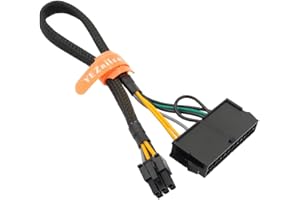 YEZriler 24 Pin to 6 Pin ATX PSU Power Adapter Sleeved Cable for Dell Motherboard with 6 Pin Port 13-inch(33cm)