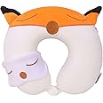 Toyshine Fox Travel Neck Pillow for Airplane, Car, Train Neck Support for Sleeping Resting, Soft Memory Foam Insert and Cute Pink Unicorn Animal Plush Pillow Cover Chirldren Gifts- M4