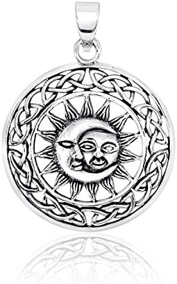 Sistakno Sterling Silver 925 Celtic Sun Crescent Moon Sky Universe Unite One Celestial Pendant