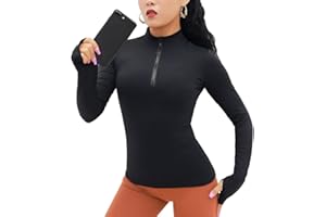 KOEMCY Maglia Manica Lunga Donna Sportiva Maglietta Yoga Palestra Top 1/4 Zip Running Shirt Sportivo Allenamento Camicie per i Pollici Fitness Maglietta da Corsa