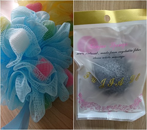 Kakaxi(TM) Mesh Pouf Bath Sponge Mesh Shower Sponge with Activated Charcoal Konjac Facial Sponge(Colors May Vary)