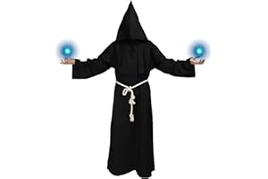 Pianocean Disfraz Monje, Disfraces Medievales Hombre con Cruz y Cuerda para Cintura, Disfraz Monje Hombre para Halloween Carnaval Cosplay Party