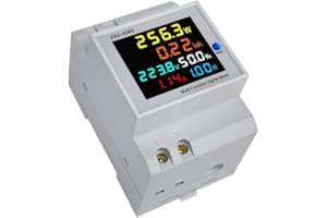 Kamanan Licznik prądu na szynie montażowej AC40 – 300 V 100 A, cyfrowy licznik energii 6 w 1, cyfrowy licznik prądu, licznik, amperomierz, woltomierz, kolor LCD, wielofunkcyjny miernik prądu, wbudowany CT