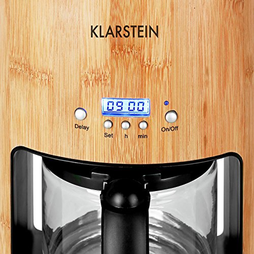 Klarstein Bamboo Garden Kaffeemaschine Bohnen-Kaffeemaschine (1080W Leistung, 1,25 Liter Wassertank für 10-12 Tassen, inklusive Glaskanne, Permanentfilter und Zeitschaltuhr) Bambus-braun - 6
