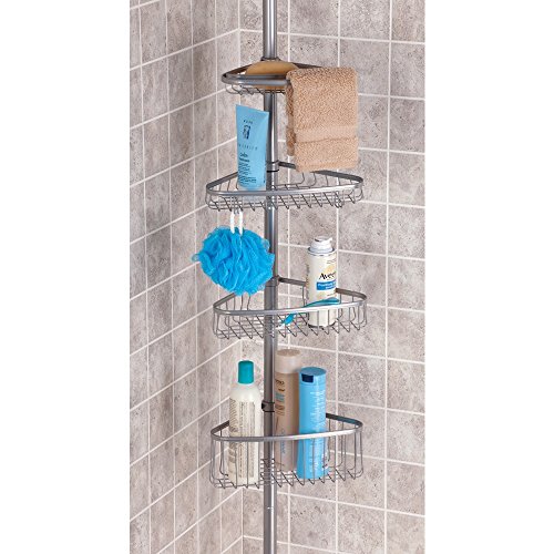 InterDesign York Teleskop Duschregal | mit Handtuchhalter und Haken | hochwertige Duschablage ohne Bohren | vierfacher Duschkorb für mehr Stauraum | Metall silber lackiert - 2