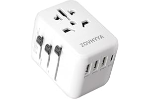 ZOVHYYA Adaptateur de Voyage 100V 250V Adaptateur Prise Universelle 2500W avec 3 USB A et 1 USB C Type C Adaptateur International Portable 47x53x71mm Adaptateur Universel Prises UK US AU Chine Japon