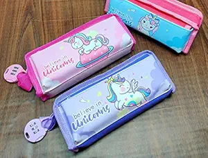 Tera13 New Kids Designer Cute Premium Stylish Multipurpose Unicorn Pencil Pouch Sticky Note Stationary Set Pencil Eraser Scale Set Combo (Unicorn Lock Pencil Pouch)