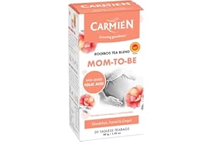 Carmien | Mom To Be Tea | 20 Tea Bags | Caffeine Free | Folic Acid | Folate | Reduces Nausea, Miscarriage, Preterm Delivery, Low Birth Weight​ | Vital BabyNutrients | Carmien Mom To Be Tea