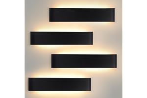 Mille Lucciole 4 Piezas 24W Apliques de Pared LED Interior 2880LM Lámpara de Pared Moderna Negro Luz de Aluminio IP44 38cm Moderno LED Lámpara de Interior 3 Temperatura de Color Se puede elegir