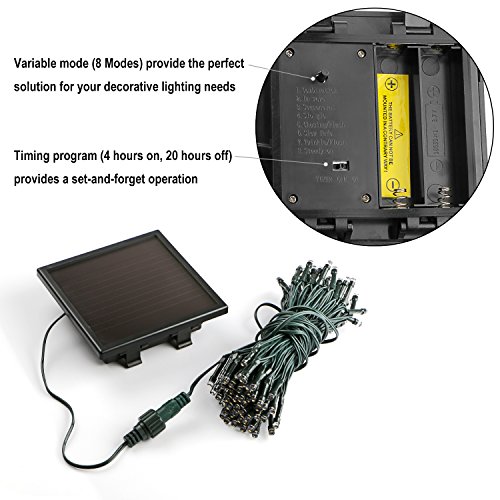 KooPower 12M 100er LEDs Solar Lichterkette mit Timer, Akku Enthalten, IP55 Wasserfest, Warmweiß Licht für Party, Garten, Weihnachten, Outdoor, Fest Deko Usw - 4