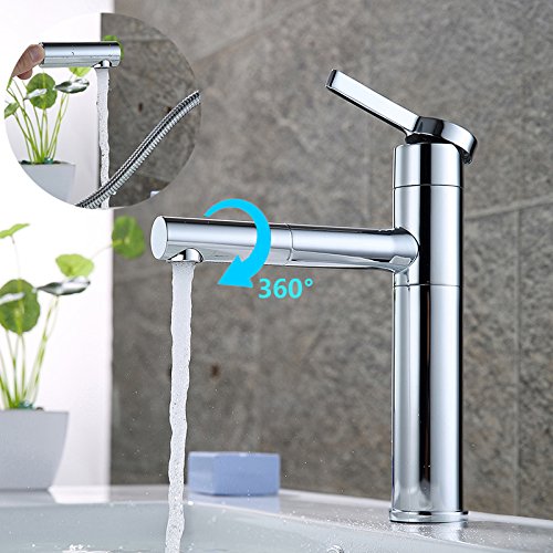Homelody 360° drehbar Wasserhahn Bad Waschtischarmatur mit Ausziehbar Brause Waschbeckenarmatur Badarmatur Waschtisch Waschbecken Armatur für Badezimmer - 2