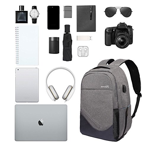 Jintu Diebstahlschutz Oxford Stoff Rucksack Business Wasserdicht Laptop Rucksack Schultasche Daypack für 39,6 cm Notebook Laptop Computer, Business, Outdoor, Reisen, Arbeit – 35L/grau mit USB Lade-Schnittstelle - 5