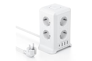 Mehrfachsteckdose mit USB-C, 8 Fach Steckdosenleiste mit Schalter, Steckerleiste mit 4 USB, Mehrfachstecker 2M Verlängerungskabel, Steckdosenwürfel mit Überspannungsschutz für Zuhause, Büro,Küche