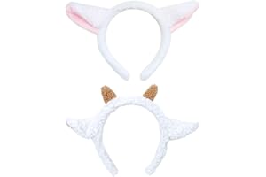 CHROMACRAFT 2 Pièces Bandeaux d'oreilles De Mouton, Bandeaux en Peluche Mignons, Bandeaux d'oreilles d'animaux pour Femmes, Bandeaux De Lavage du Visage, Décorations De Cheveux Créatives