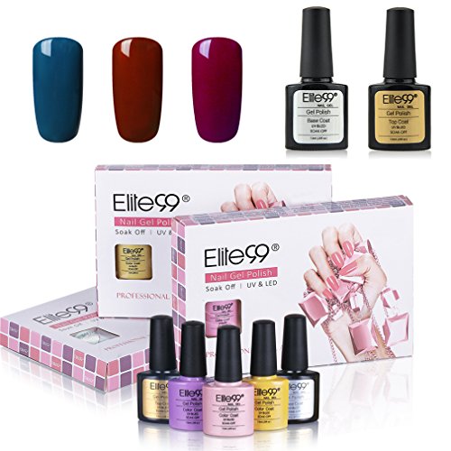 Elite99 Gel Nail Polish Kit 7.3ML Soak Off UV LED Gel Nail Varnish Gloss Manicure Lacquer 3 Colours + Top Base Coat Set Nail Art Starter Kit Salon Decor Gift Set C065